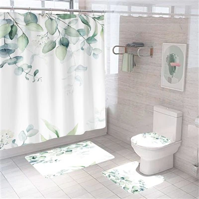 Jarní zelená listová sada sprchových závěsů Výrobci potištěných sprchových závěsů Velkoobchodní prodej koupelnových závěsů Přepážka na vanu
